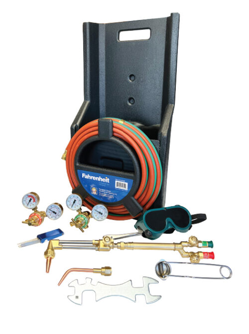Welding and Cutting Kit, Portable V Style with Cylinder Tote
 Regulators: V155-OX & V155-AC (CGA 200)
 Torch Handle: V100
 Cutting Attachment: V1350
 Cutting Tip: 0-3-101
 Welding Tip: VM-W0
 Check valves, Goggles, Tip Cleaner, Sparklighter
 12.5 ft. 3/16" Hose "B" Fittings
 Color Box Packaging