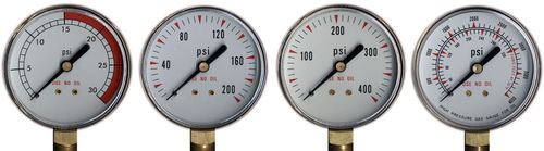 2" - 4000psi Pressure Gauge - Single Scale - Brass Case - Side Entry (bottom) - 1/4" Brass Inlet - Clamshell Package