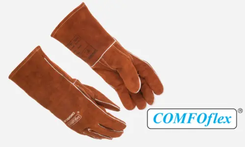 Large, Shoulder Split Leather, Cotton/Foam Lined, COMFO flex Welding Gloves, Buck Tan Color