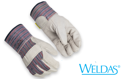 Large, Shoulder Leather, PE Cuff, bulk pack , Material Handling Gloves , Gray w/Blue Color