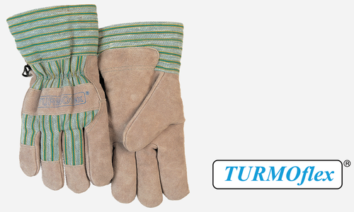 Large, Winter Work Gloves , Gray with Green , Side Split Cowhide, Safety Cuff