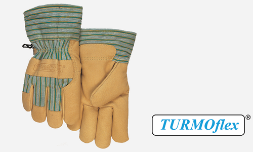 Large, Top Grain Pigskin, Safety Cuff , TURMO Flex , Winter Work Gloves , Natural with Green Color
