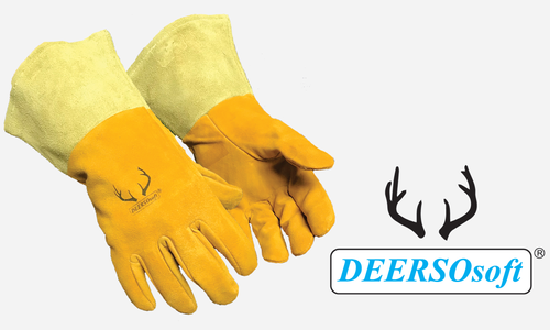 Medium, Split Grain Deerskin, 4" cuff , DEERSO Soft, Prestigious TIG/MIG Gloves , Golden Color