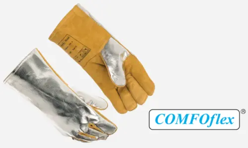 Small, Side Split Leather, Cotton/Foam Lined, COMFO Flex, Welding Gloves, Buck Tan color, 14"