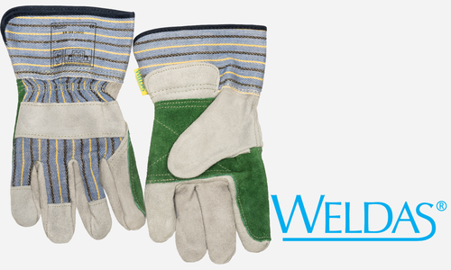 Large, Shoulder Leather, Double Palm , Green with Blue, Work and Materials Handling Gloves