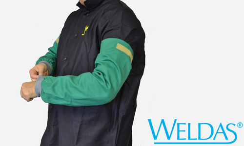 Large, 18" Sleeves, Elastic wrist, hook & loop, 12oz Green Flame Retardant Clothing , Green Color