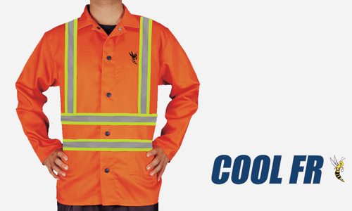 XXL - COOL FR 33" Jacket, Cotton, FR Treated, Hi-Viz Orange/HV Stripe