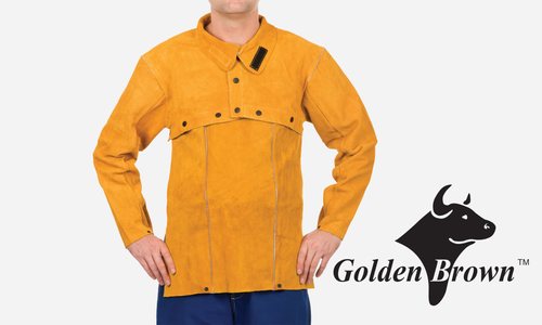 14" Length, 14" Bib Attachment, Select Split Leather, Quality Leather Clothing, Golden Brown Color