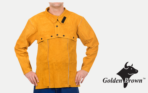 Medium , Cape Sleeve, Select Split Leather, Quality Leather Clothing, Golden Brown Color