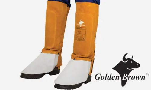 14" Length ,14" Leg Spat, Select Split Leather, Golden Brownâ„¢, Quality Leather Clothing, Golden Brown Color