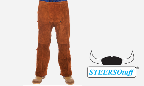 40" Length, STEERSOtuff®, 40" Chaps, Side Split Leather, Premium Leather Clothing, Lava Brown Color