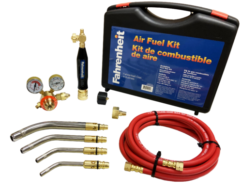 Torch Kit Air - Acetylene quick disconnect swirl kit B/MC. In Plastic Case. Kit includes
  -Torch Handle A
  -Regulator V & MC, "A"
  -Swirl Flame Tips: A5, A8, A14 and A32
  -Hose with "A" fittings