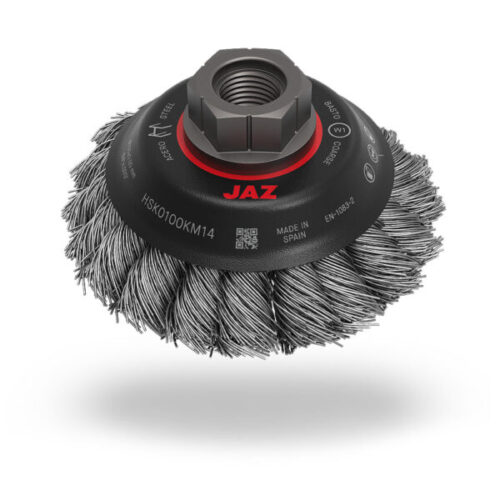4-1/2" Knot Wire Saucer Cup Brush, .020" 302 Stainless Steel, 5/8"-11 Thread,Clamshell Package
