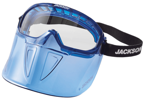 GPL500 Premium Goggle with Flip-Up Detachable Face Shield - Blue Body - Clear Lens - Anti-Fog (packs of 6)